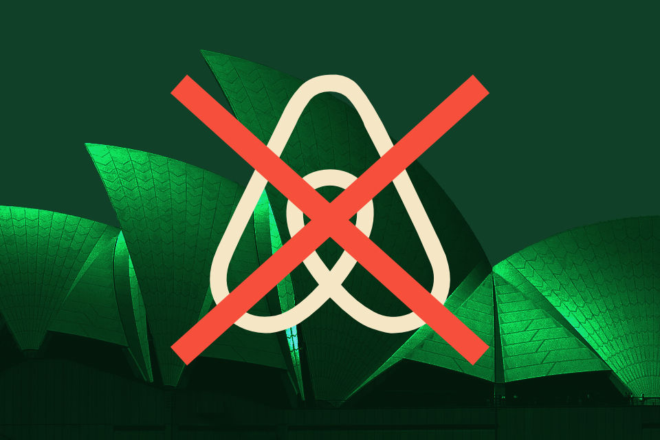 A stylised image of the Sydney Opera House overlaid with a crossed out AirBNB logo