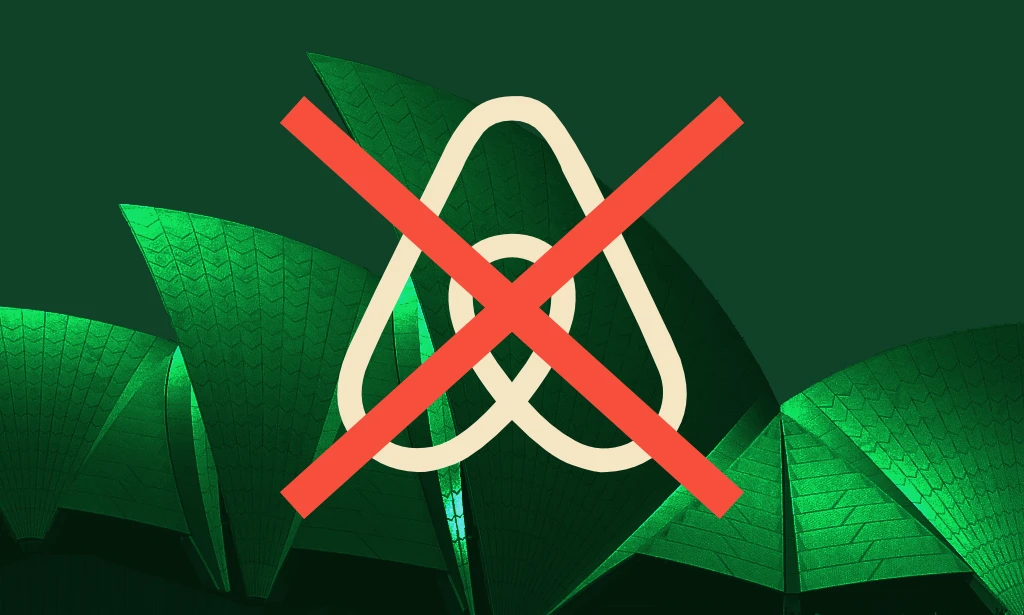 A stylised image of the Sydney Opera House overlaid with a crossed out AirBNB logo