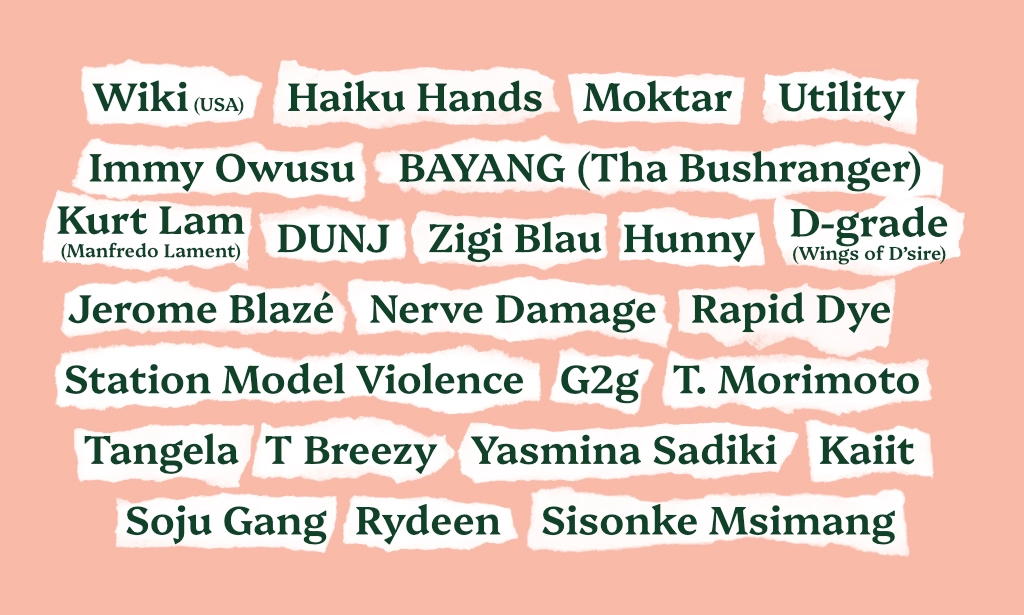A stylised list of the names of musicians and artists who have signed the open letter. 