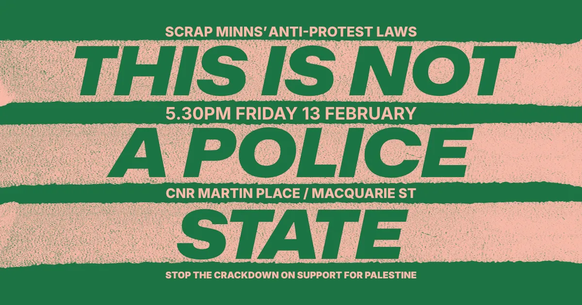 Text: 'This is not a police state', laid over stylised pen marker lines with details of the event