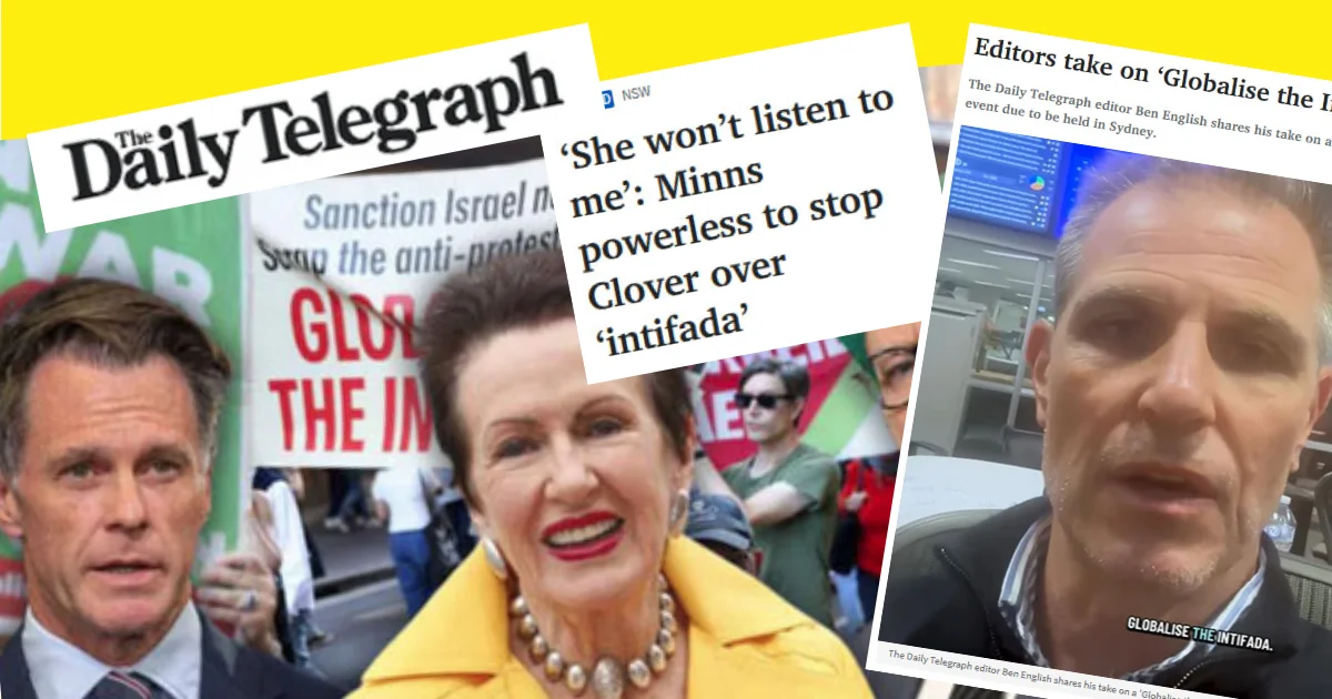 A collage of clippings from the Daily Telegraph, featuring images of Chris Minns, Clover Moore with headlines overlaid.