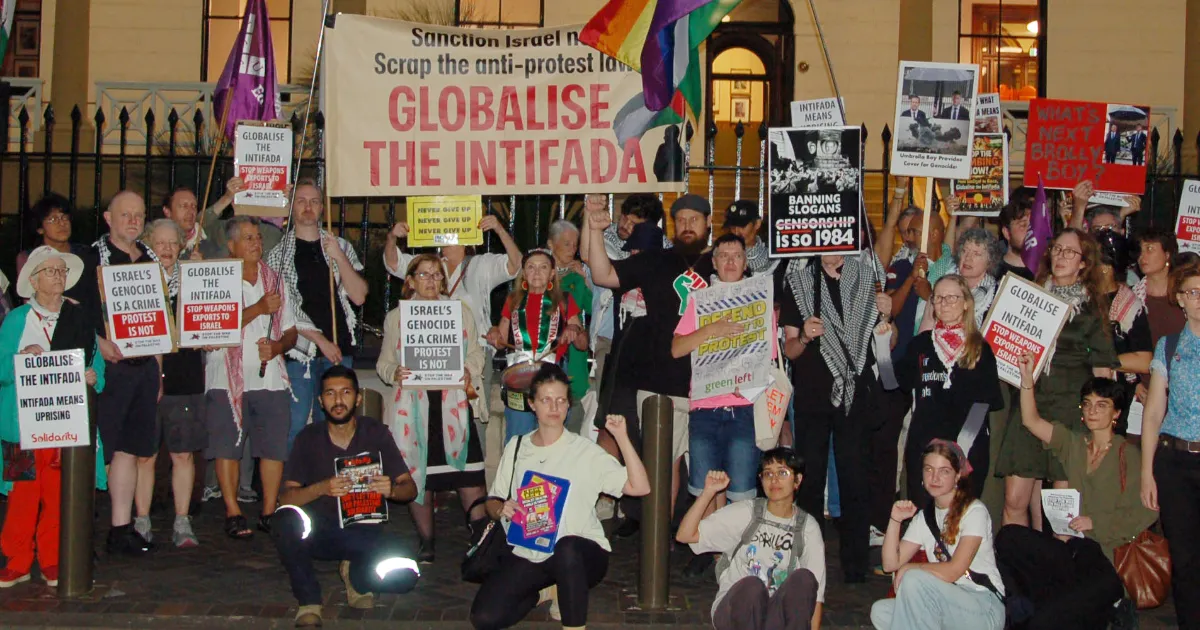 Protestors assemble outside NSW Parliament House